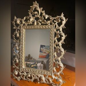 Vintage Cast Iron Framed Mirror- Baroque-Rocco Style With Easel Stand